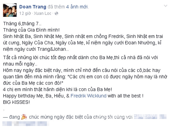 Đoan Trang,ca sĩ Đoan Trang,Đoan Trang khoe bố mẹ phúc hậu
