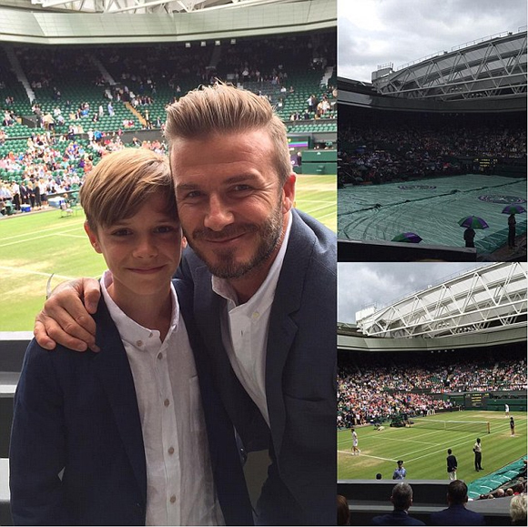 Becks,Becks lấy nước bọt lau miệng cho con trai,Romeo,bố con Becks đi xem quần vợt