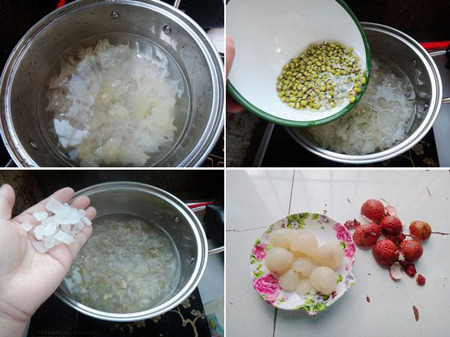 chè vải đậu xanh,cách làm chè vải đậu xanh,chè vải đậu xanh giải nhiệt mùa hè,món lạ chè vải đậu xanh