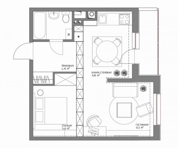 Bố trí nội thất hợp lý cho căn hộ nhỏ 43.5m², nội thất, că hộ nhỏ, nhà đẹp, nội thất, tin ngôi sao
