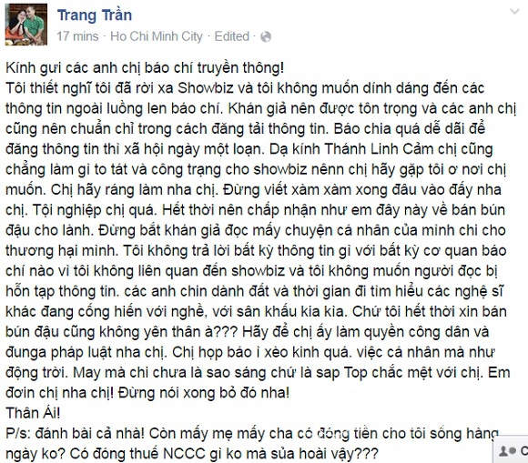 trang trần, trang trần lên tiếng, trang trần lên tiếng vụ dương yến ngọc, trang trần và dương yến ngọc, dương yến ngọc bị bạo hành, dương yến ngọc và pha lê