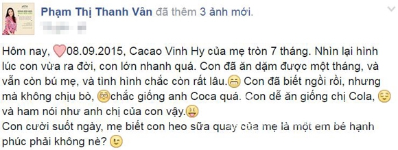 Ốc Thanh Vân, Ốc Thanh Vân khoe anh con trai, con trai út Ốc Thanh Vân, con Ốc Thanh Vân  khi vừa chào đời, bé Cacao Vinh Hy, Ốc Thanh Vân và 3 con, sao việt