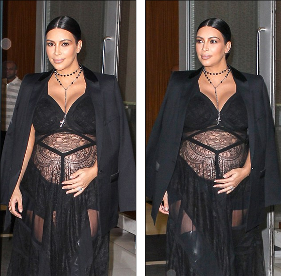 Kim Kardashian,Kim Kardashian khoe trọn bụng bầu,Kim Kardashian diện đồ xuyên thấu,Kim Kardashian được truyền thông săn đón,gout thời trang gợi cảm của Kim Kardashian,sao Hollywood