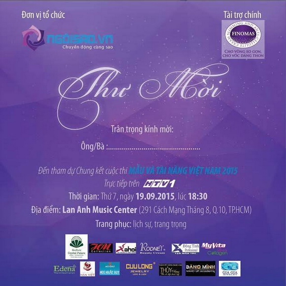 Cuộc thi mẫu và tài năng,mẫu và tài năng việt nam 2015,thí sinh mẫu và tài năng,chung kết mẫu và tài năng,thiệp mời mẫu và tài năng