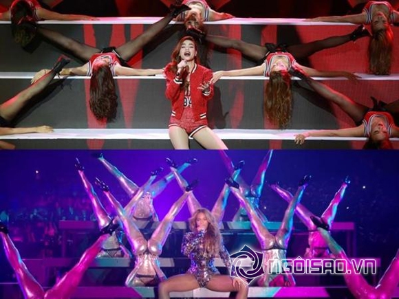 Hà Hồ,Hà Hồ nhái trang phục Beyoncé,Hà Hồ nhái vũ đạo Beyoncé,Beyoncé,Hà Hồ tại Giọng hát Việt 2015,sao Việt