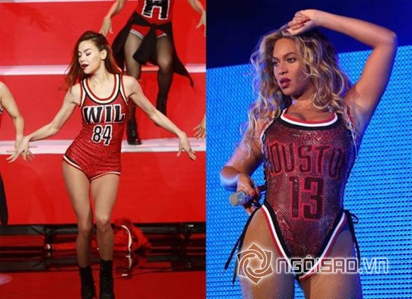 Hà Hồ,Hà Hồ nhái trang phục Beyoncé,Hà Hồ nhái vũ đạo Beyoncé,Beyoncé,Hà Hồ tại Giọng hát Việt 2015,sao Việt