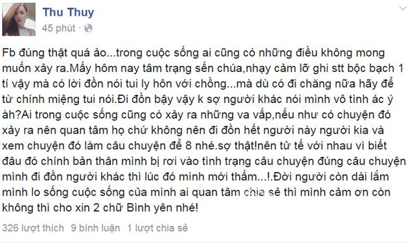 Thu Thủy, ca sĩ Thu Thủy, Thu Thủy ly hôn chồng, Thu Thủy phủ nhận ly hôn chồng, Thu Thủy và chồng đại gia, Thu Thủy sau sinh, Mây Trắng, thành viên nhóm Mây Trắng, Thu Thủy sinh con, sao việt