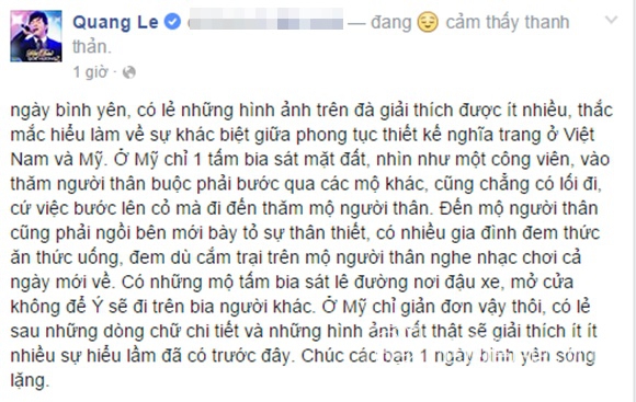 Quang Lê, ca sĩ Quang Lê, Quang Lê bị chỉ trích, Quang Lê lên tiếng, Quang Lê ngồi lên mộ, scandal Quang Lê, tin ngôi sao, Quang Le