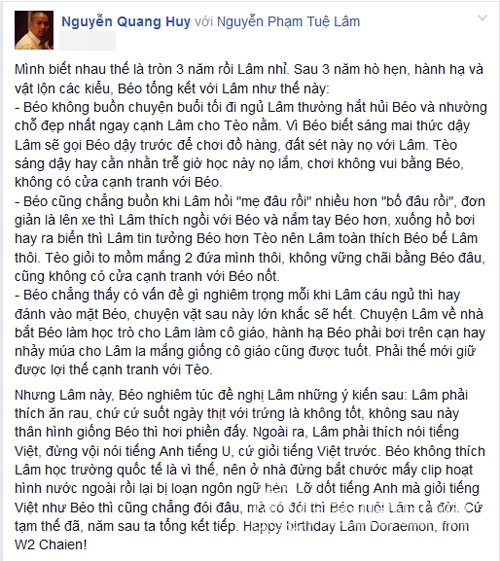 ông xã Phạm Quỳnh Anh,Quang Huy,Phạm Quỳnh Anh,ông xã Phạm Quỳnh Anh viết tâm thư cho con gái,Tuệ Lâm,con gái Phạm Quỳnh Anh,sao Việt