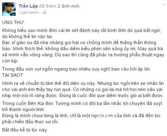 sao việt, sao việt khi biết Trần Lập bị ung thư, Trần Lập bị ung thư, Tuấn Hưng, Nguyễn Ngọc Anh, Dương Hoàng Yến, Chí Trung, MC Tuấn Anh, Phương Thanh