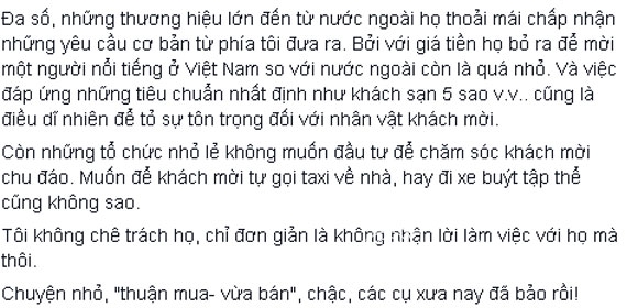 hà anh,hà anh tiết lộ yêu sách,mỹ tâm yêu sách,sao việt,yêu sách của sao việt