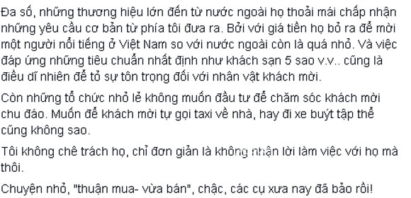 hà anh,hà anh tiết lộ yêu sách,mỹ tâm yêu sách,sao việt,yêu sách của sao việt