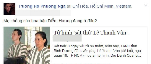 Trương hồ Phương Nga,Hoa hậu Trương Hồ Phương Nga,Trương Hồ Phương Nga tố mẹ chồng diễm hương là tử tù, mẹ chồng diễm hương là tử tù, sao Việt