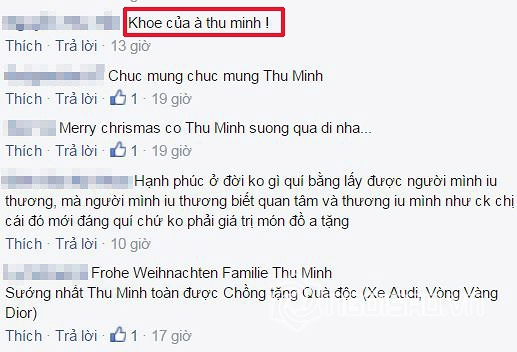 Thu Minh, Thu Minh khoe quà noel 2015, Thu Minh và chồng tây, sao việt 