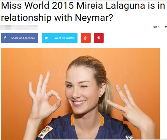 Hoa hậu Thế giới 2015,Mireia Lalaguna,Hoa hậu Thế giới 2015 hẹn hò Neymar