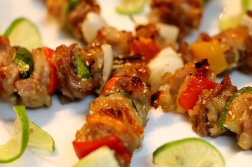 Cách làm thịt xiên nướng rau củ, thịt xiên nướng rau củ, cách làm món nướng