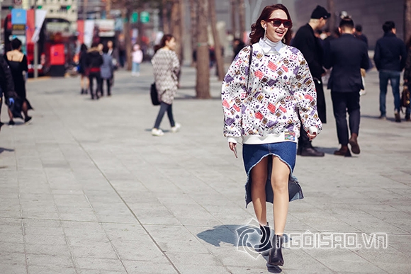 Minh Hằng, Minh Hằng tham dự Seoul Fashion Week, Minh Hằng đeo túi hiệu sang chảnh trên đường phố Hàn