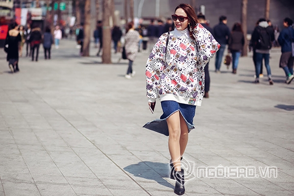 Minh Hằng, Minh Hằng tham dự Seoul Fashion Week, Minh Hằng đeo túi hiệu sang chảnh trên đường phố Hàn