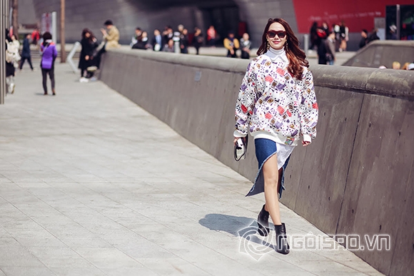 Minh Hằng, Minh Hằng tham dự Seoul Fashion Week, Minh Hằng đeo túi hiệu sang chảnh trên đường phố Hàn