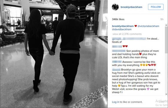 Brooklyn Beckham,Brooklyn Beckham chia sẻ ảnh của bố mẹ,Becks Vic tình cảm nắm tay nhau