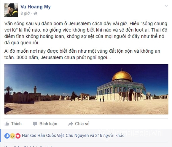 Á hậu Hoàng My, Á hậu Hoàng My sống sót sau vụ nổ bom ở Israel