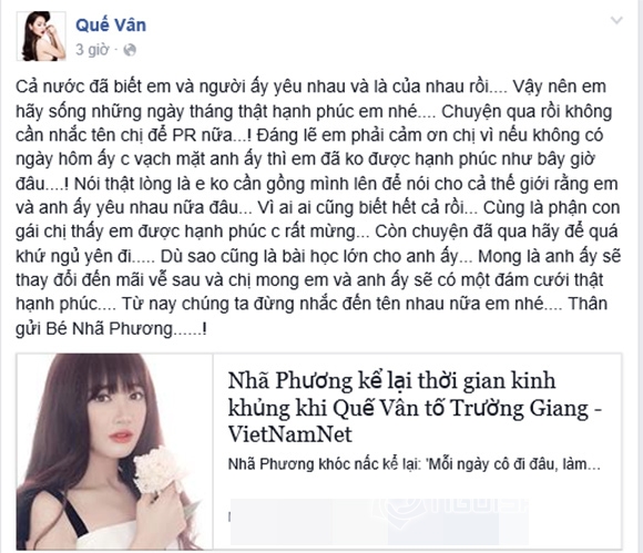 Quế Vân, tình cũ Trường Giang, Quế Vân tức giận, Nhã Phương