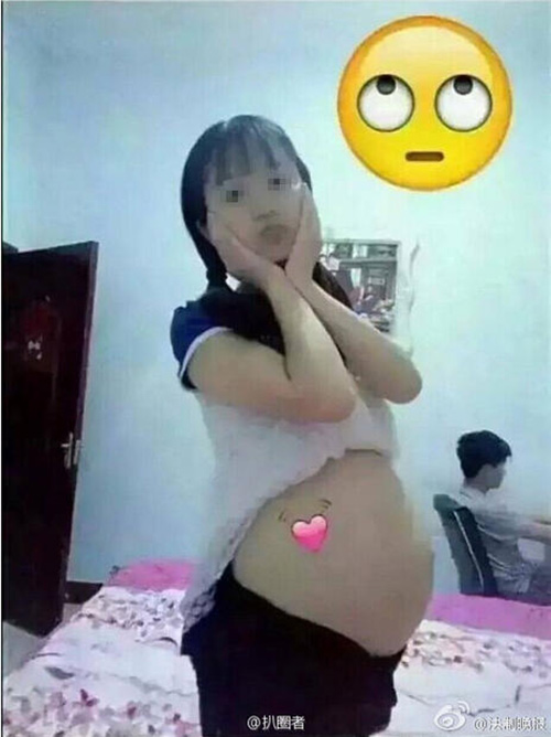 Bé gái 15 tuổi khoe bụng bầu, Bé gái 15 tuổi mang bầu, Bé gái mang bầu, Giới trẻ Trung Quốc