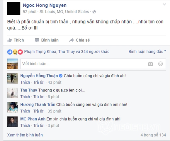 Hồng Ngọc, bố Hồng Ngọc, qua đời, sao Việt, chia buồn