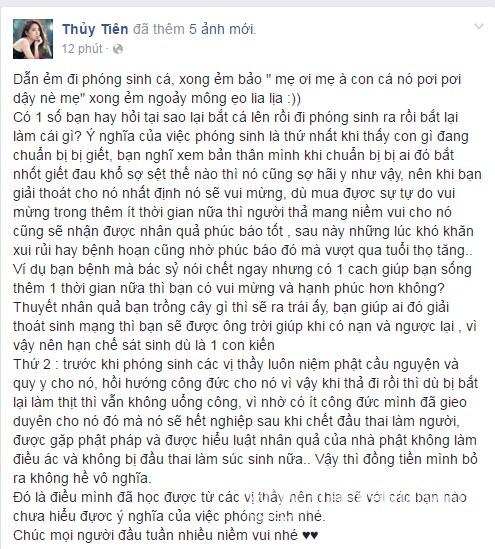 Thủy Tiên, Thủy Tiên và con gái, Thủy Tiên phóng sinh cá, sao Việt