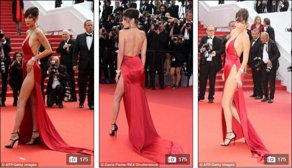 siêu mẫu Bella Hadid, siêu mẫu Bella Hadid làm lố trên thảm đỏ, thảm đỏ cannes, liên hoan phim cannes, sao hollywood