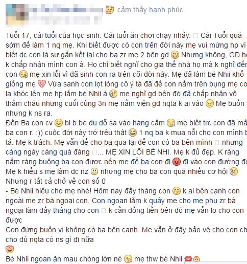 mẹ đơn thân, làm mẹ đơn thân, tâm sự khi làm mẹ đơn thân, đời sống trẻ, làm mẹ năm 17 tuổi, trẻ