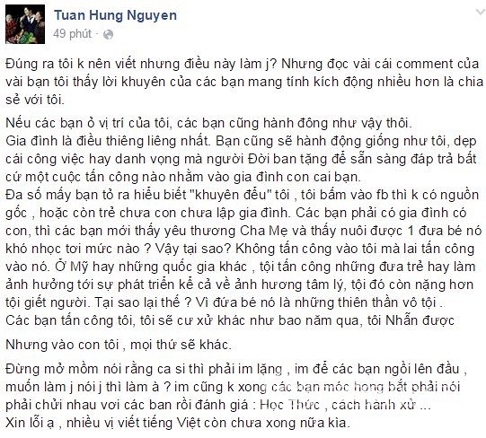 Tuấn Hưng, Tuấn Hưng lên tiếng, nói xấu con Tuấn Hưng, ca sĩ Tuấn Hưng, scandal Tuấn Hưng, sao việt 