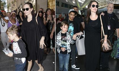 Angelina Jolie xanh xao, hốc hác khi xuất hiện cùng các con