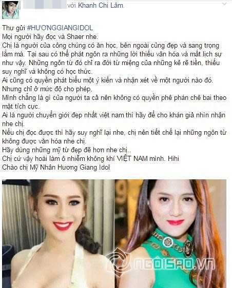 Hương Giang Idol và Lâm Chi Khanh, Hương Giang chủi Lâm Chi Khanh, Hương Giang Idol, sao Việt