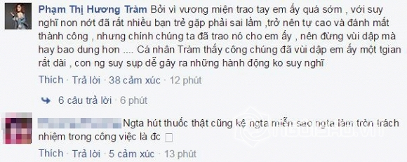 hoa hậu Kỳ Duyên, Hương Tràm, ca sĩ Hương Tràm, hoa hậu Kỳ Duyên hút thuốc lá, Hương Tràm bênh vực Kỳ Duyên, sao việt 