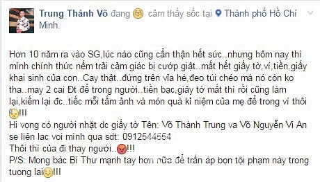 MC Thành Trung, MC Thành Trung gặp cướp, MC Thành Trung bị cướp, sao Việt