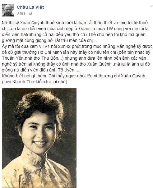 nhà thơ Xuân Quỳnh, diễn viên Tố Uyên, VTV nhầm lẫn