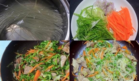 bún khô xào rau bắp cải, mỳ xào, cách làm mỳ xào, mì xào thịt, cách nấu ăn