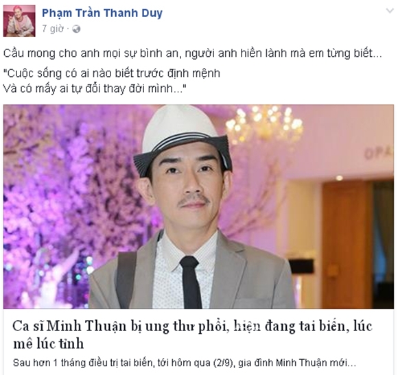 Ca sĩ minh thuận,minh thuận bị ung thư,sao việt sốc trước tin minh thuận ung thư