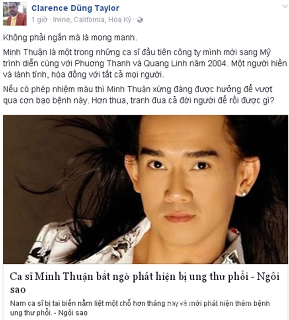 Ca sĩ minh thuận,minh thuận bị ung thư,sao việt sốc trước tin minh thuận ung thư