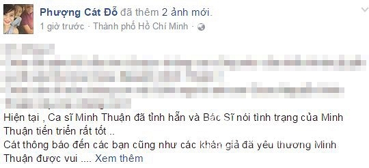 Minh Thuận, Minh Thuận bị ung thư, Minh Thuận tỉnh hẳn, bố mẹ Minh Thuận, ca sĩ Minh Thuận, sao việt 