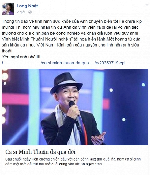 Minh Thuận qua đời, sao Việt khóc thương Minh Thuận, Minh Thuận, ca sĩ Minh Thuận,