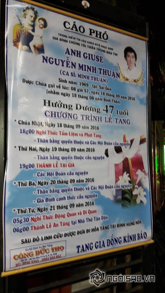 tang lễ ca sĩ Minh Thuận, Minh Thuận qua đời, Minh Thuận, lễ viếng Minh Thuận, sao viet, sao qua đời