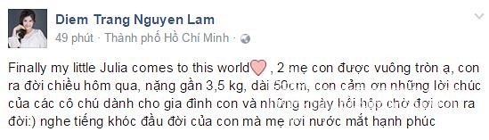 sao việt, sao việt sinh con, á hậu diễm trang, diễm trang sinh con, diễm trang sinh con đầu lòng, diễm trang sinh con gái 