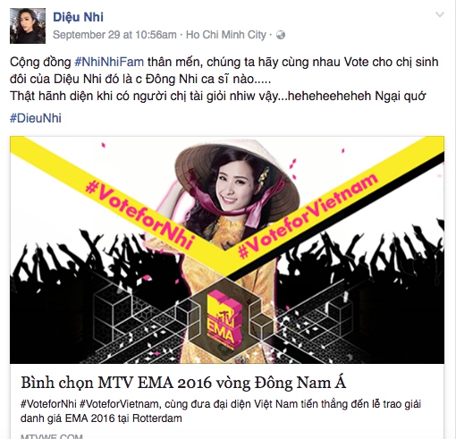 Đông Nhi, sao việt ủng hộ đông nhi, đông nhi MTV EMA 2016, sao Việt