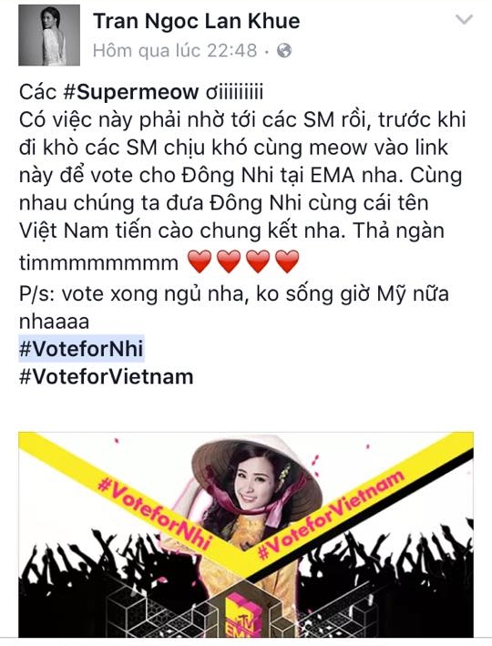 Đông Nhi, sao việt ủng hộ đông nhi, đông nhi MTV EMA 2016, sao Việt