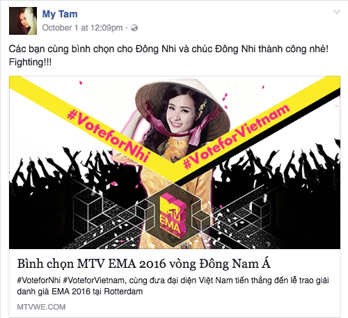 Đông Nhi, sao việt ủng hộ đông nhi, đông nhi MTV EMA 2016, sao Việt