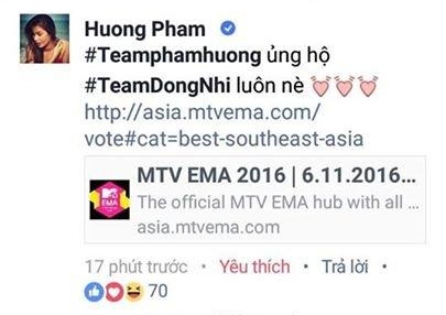 Đông Nhi, sao việt ủng hộ đông nhi, đông nhi MTV EMA 2016, sao Việt