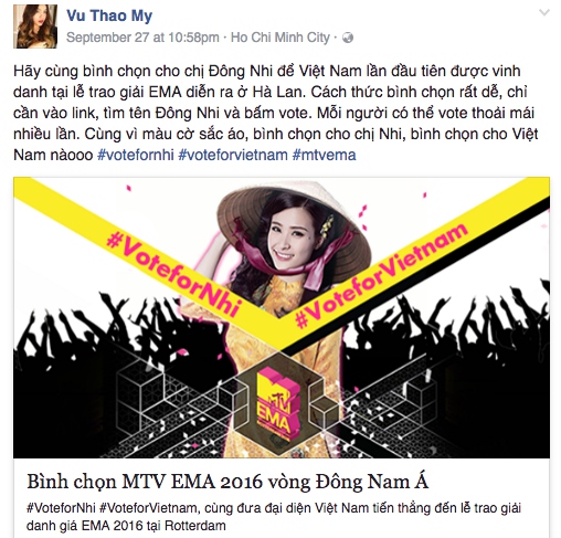 Đông Nhi, sao việt ủng hộ đông nhi, đông nhi MTV EMA 2016, sao Việt