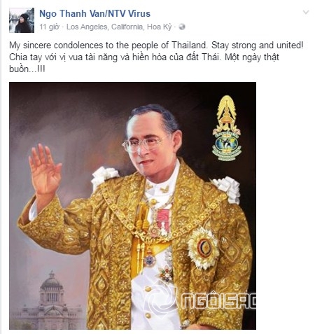 vua Thái Lan qua đời, sao Việt chia buồn với Thái Lan, vua Thái Lan, vua Thái Lan băng hà